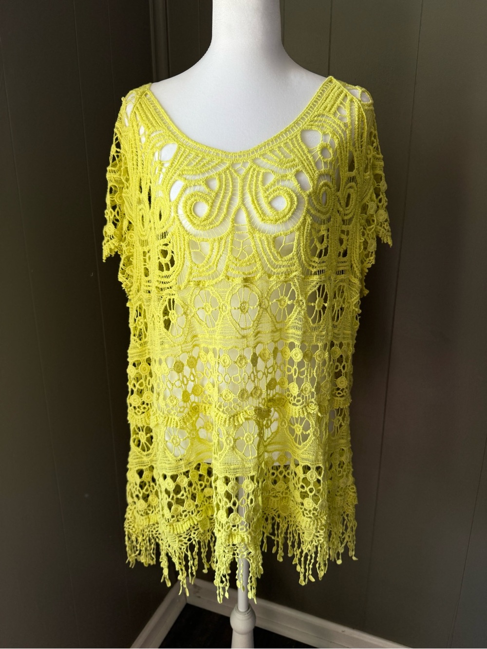 Cato Bright Yellow Crochet Fringe Top